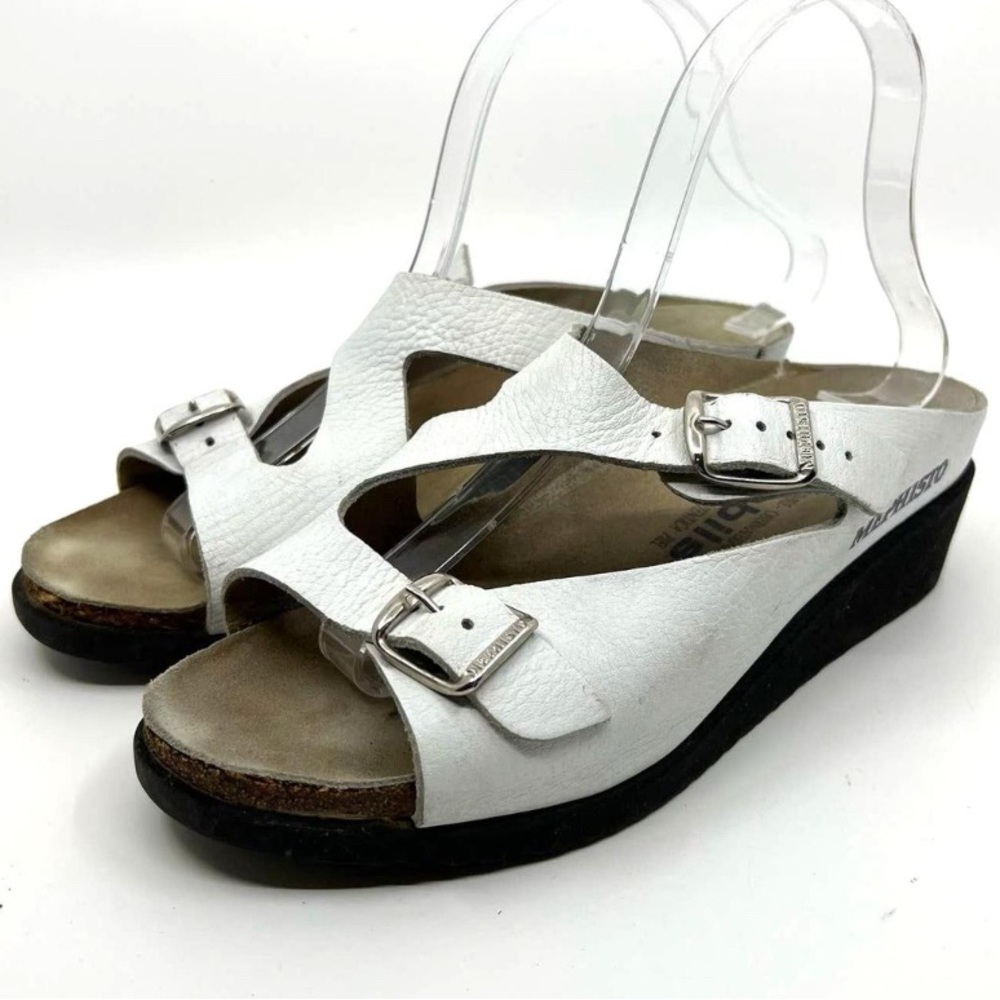 Mephisto Women's Hannel Slide Leather Sandals Light Gray Nubuck 38!EU/ 8.5 US